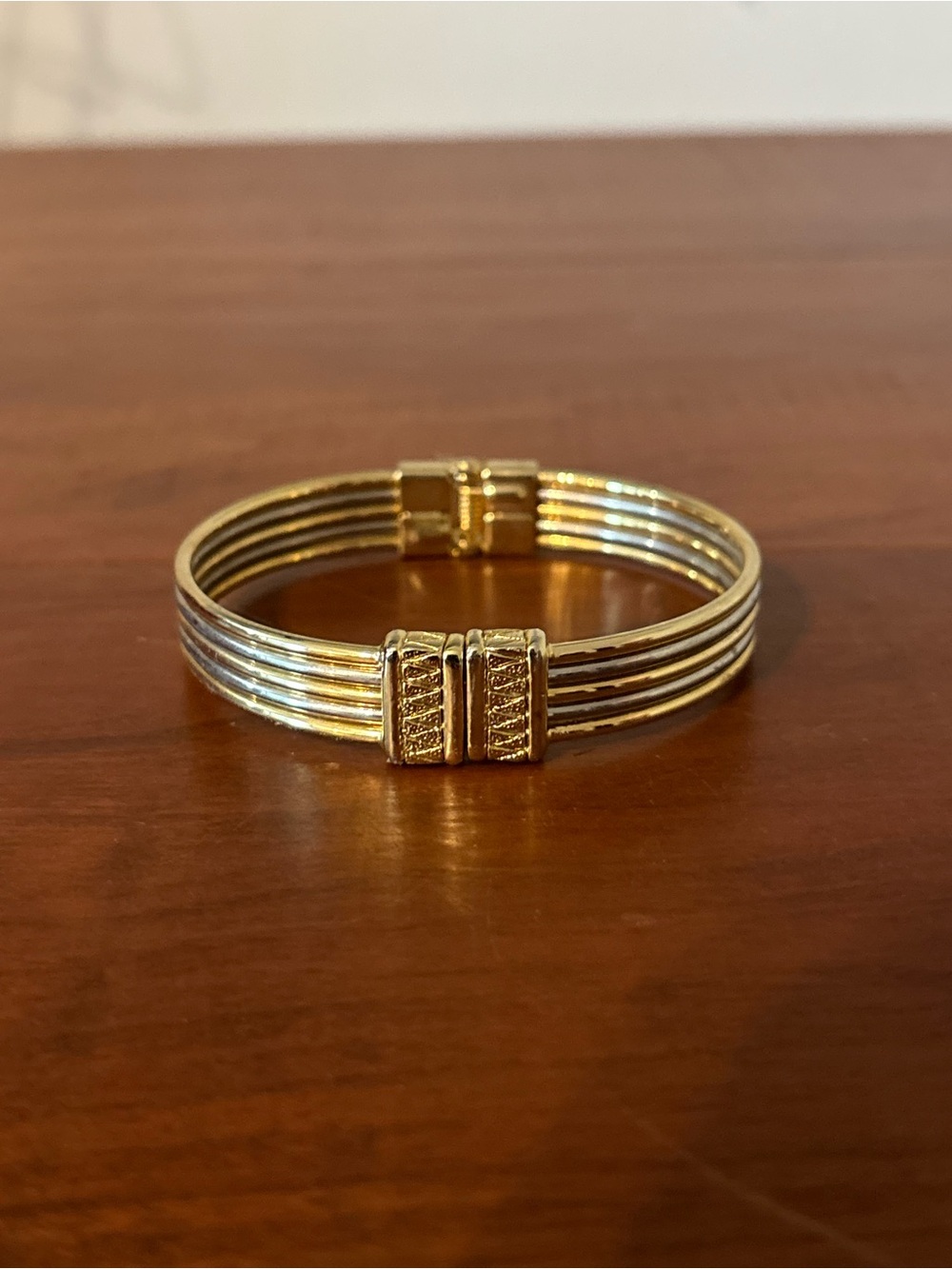 Gold Tone Five Strand Hinged Bangle Bracelet